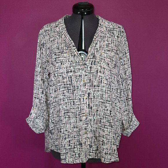 Jones New York Abstract White, Pink & Black Blouse Size Small - Picture 1 of 7